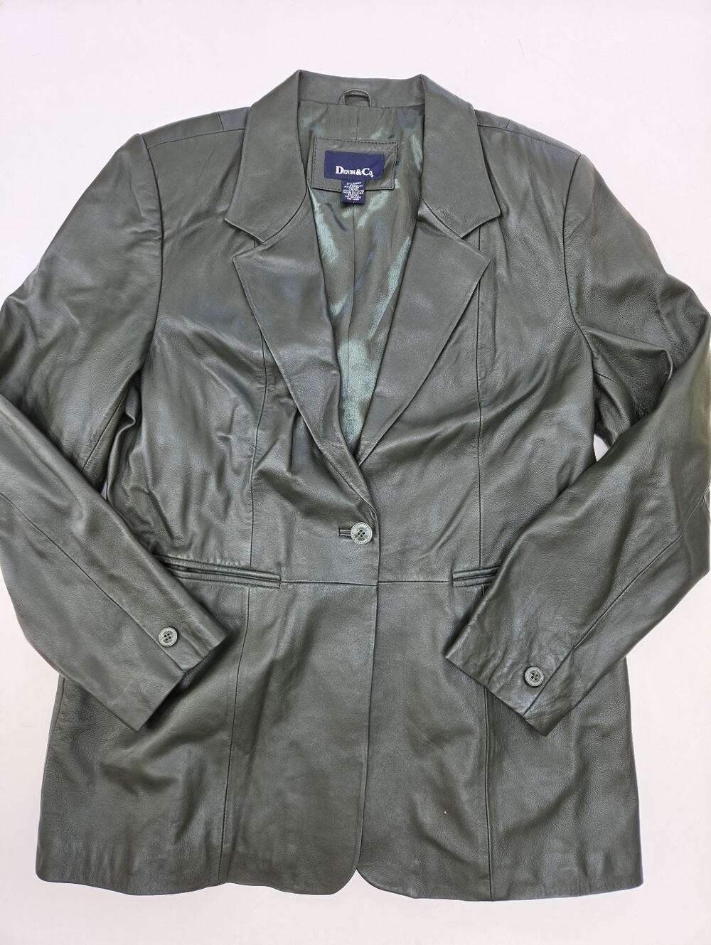 VTG Denim&Co green leather blazer jacket 90s y2k size XL